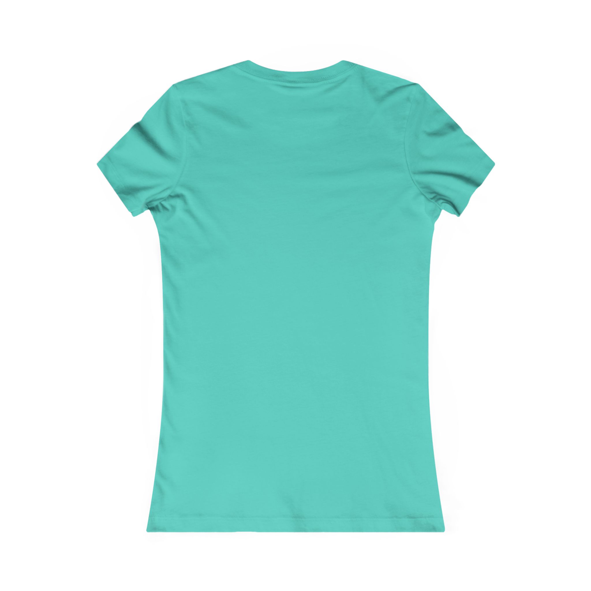 Turquoise women's t-shirt displayed from the back view on a plain background.
