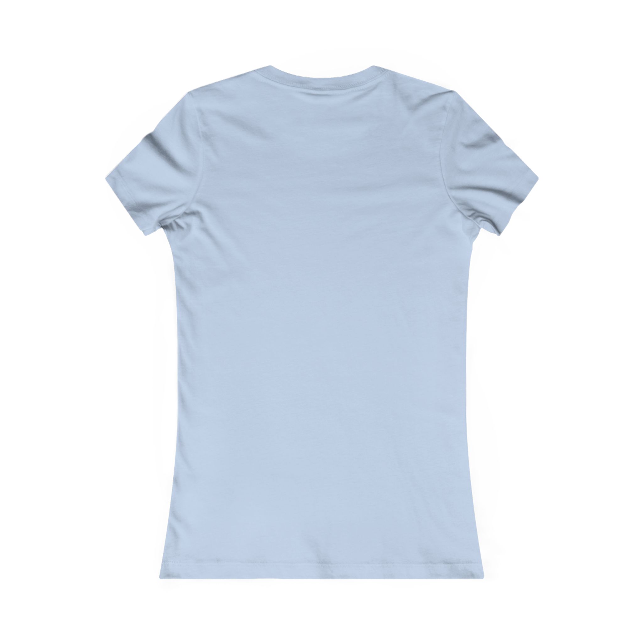 Light blue women's t-shirt with a fitted design and short sleeves, displayed from the back.