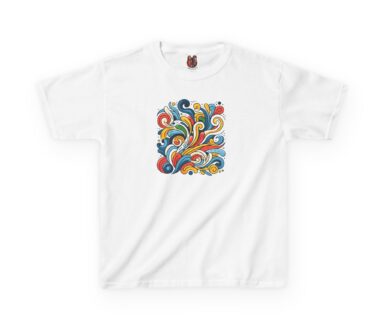 Colorful Swirl Design on White T-Shirt