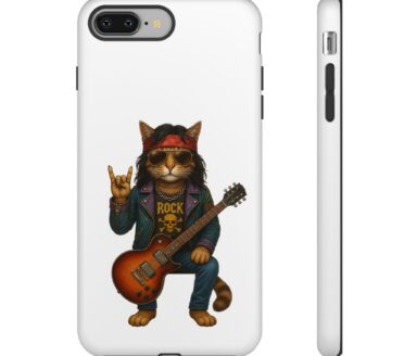 Funda de teléfono de gato tocando la guitarra