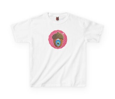 White T-Shirt with Acorn and Eye Design