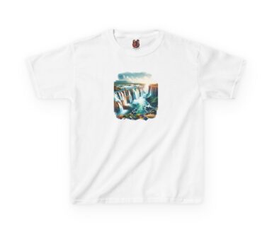 White T-Shirt with Waterfall Design