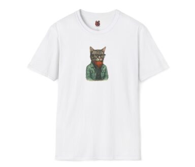 Camiseta blanca con ilustración de gato