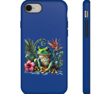 Étui bleu pour téléphone portable avec motif de grenouille