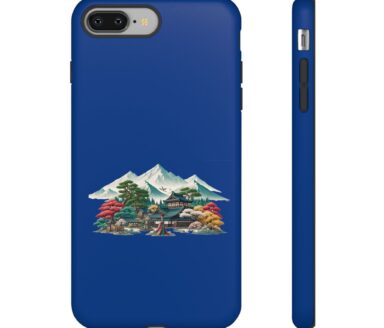 Étui bleu pour téléphone portable avec motif de montagne