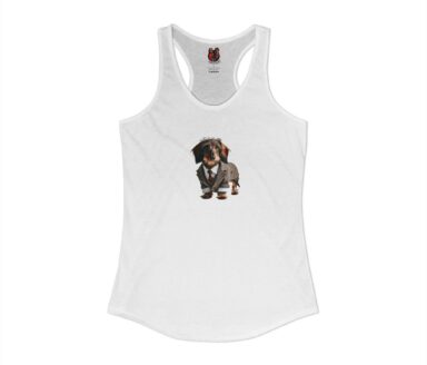 Dachshund in a Suit on a White Tank Top