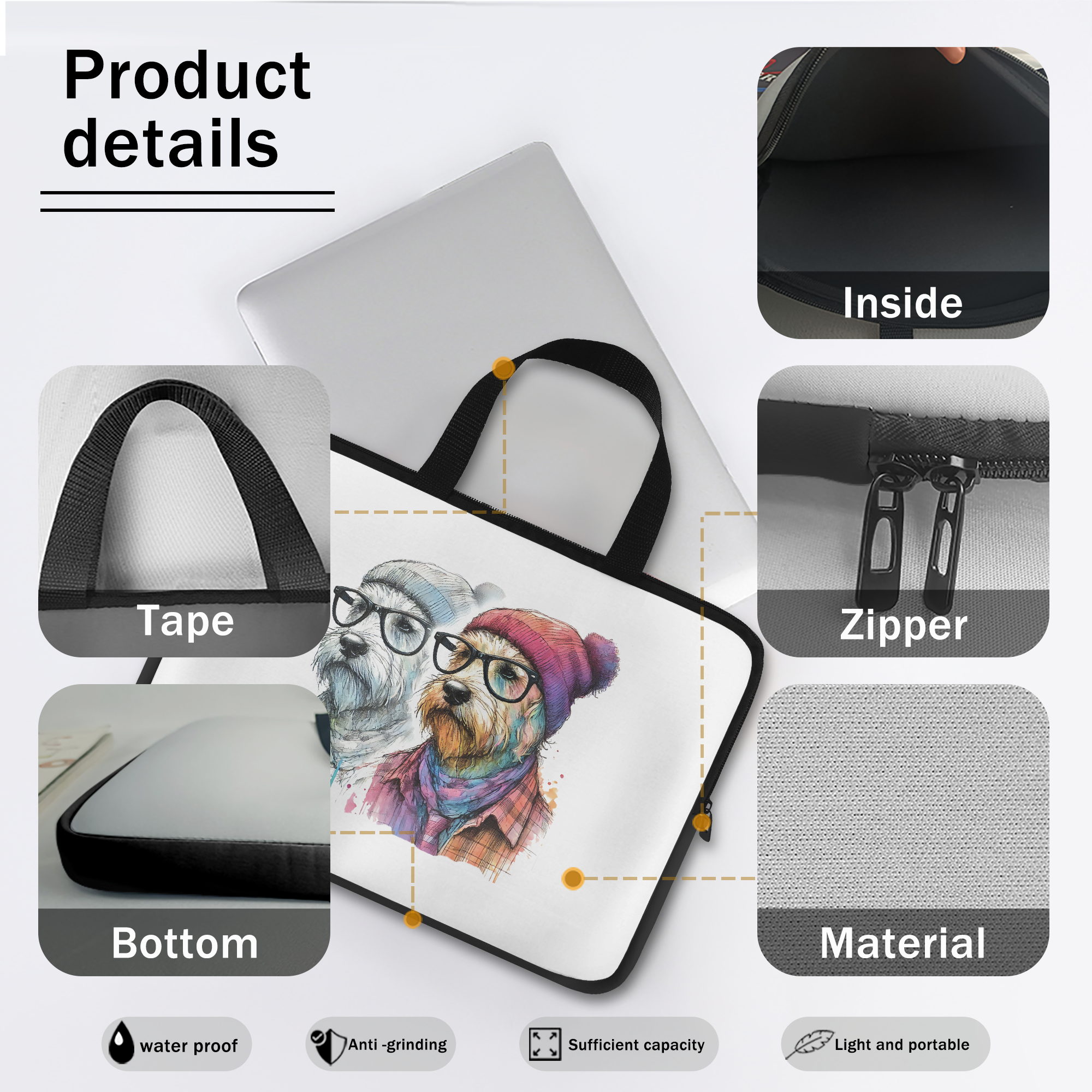 Computer sleeve Dog Boho laptop cover gift macbook lover accessory pc sleeve macbook cute – Image 2