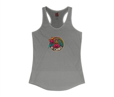 Camiseta de tirantes gris con diseño gráfico colorido