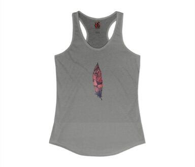 Camiseta de tirantes gris con diseño de plumas