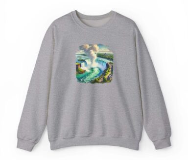 Niagara Falls landscape sweatshirt — gray crewneck print featuring Niagara Falls motif