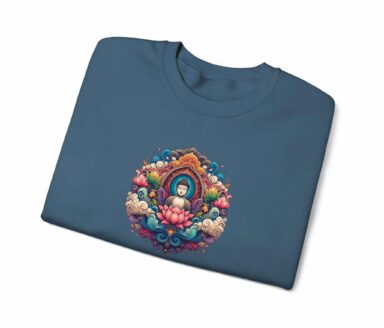 Buddha Meditation Mandala on Blue Sweatshirt graphic for Mindfulness Yoga Lover