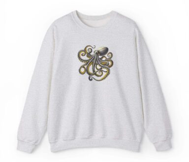 Gray Octopus Sweatshirt Japan-inspired Boho Design by Gildan 18000