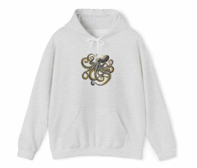 Octopus Hoodie – Boho Octopus graphic on light gray hoodie with Japanese print design