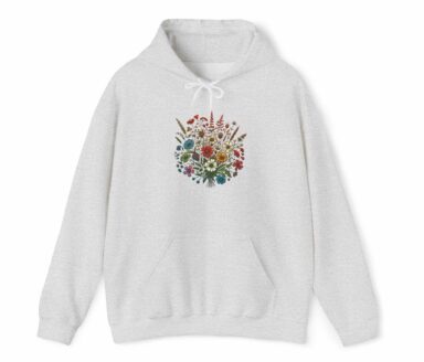 Flower Hoodie Tropical Floral Bouquet Print on White Hoodie