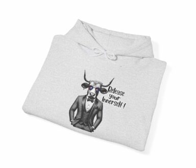 Bull graphic in a sharp suit on gray Motivation Hoodie – Vintage bull design