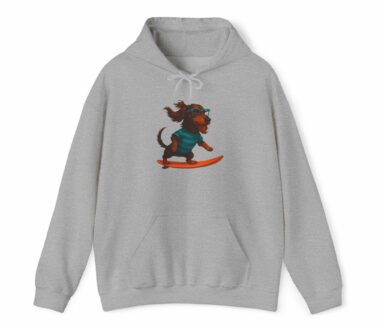 Surf Dog Hoodie Dachshund Surf Graphic on Gray Sweatshirt