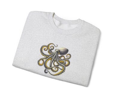 Octopus sweatshirt on gray heather background with yellow accents – Japan-inspired design