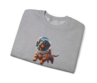 Space Dog astronaut dachshund illustration on gray sweatshirt