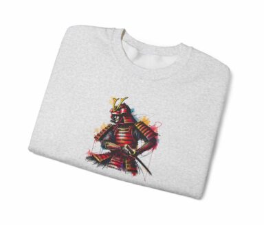 Japan Samurai armor graphic on light gray sweatshirt – vintage style print