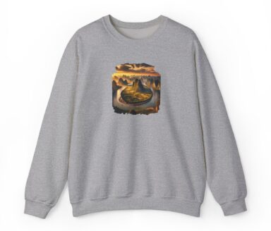 Compassion Vibes gray Gildan 18000 crewneck sweatshirt with nature landscape print
