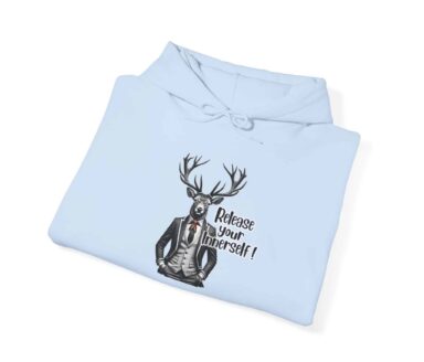 Deer Hoodie Graphic with ‘Release Your Inner Self’ on Light Blue Sweatshirt