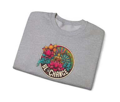 Buddha and lotus Dharma wheel circular design on gray Yoga Lover sweatshirt