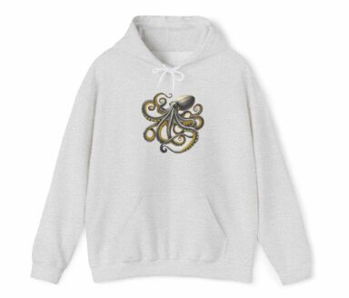 Octopus Hoodie – Boho Octopus Japanese Print on Light Gray Sweatshirt