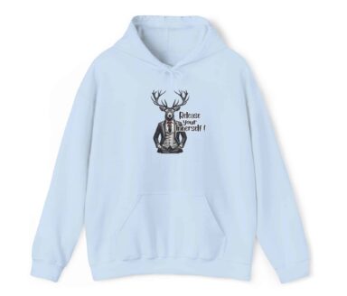 Deer Motivation Hoodie – Retro Deer graphic on light blue hoodie